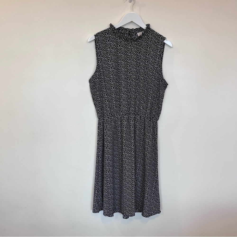 Betseys Boutique Ruffle Mock Neck Sleeveless Dress Womens Large Black White NWT
